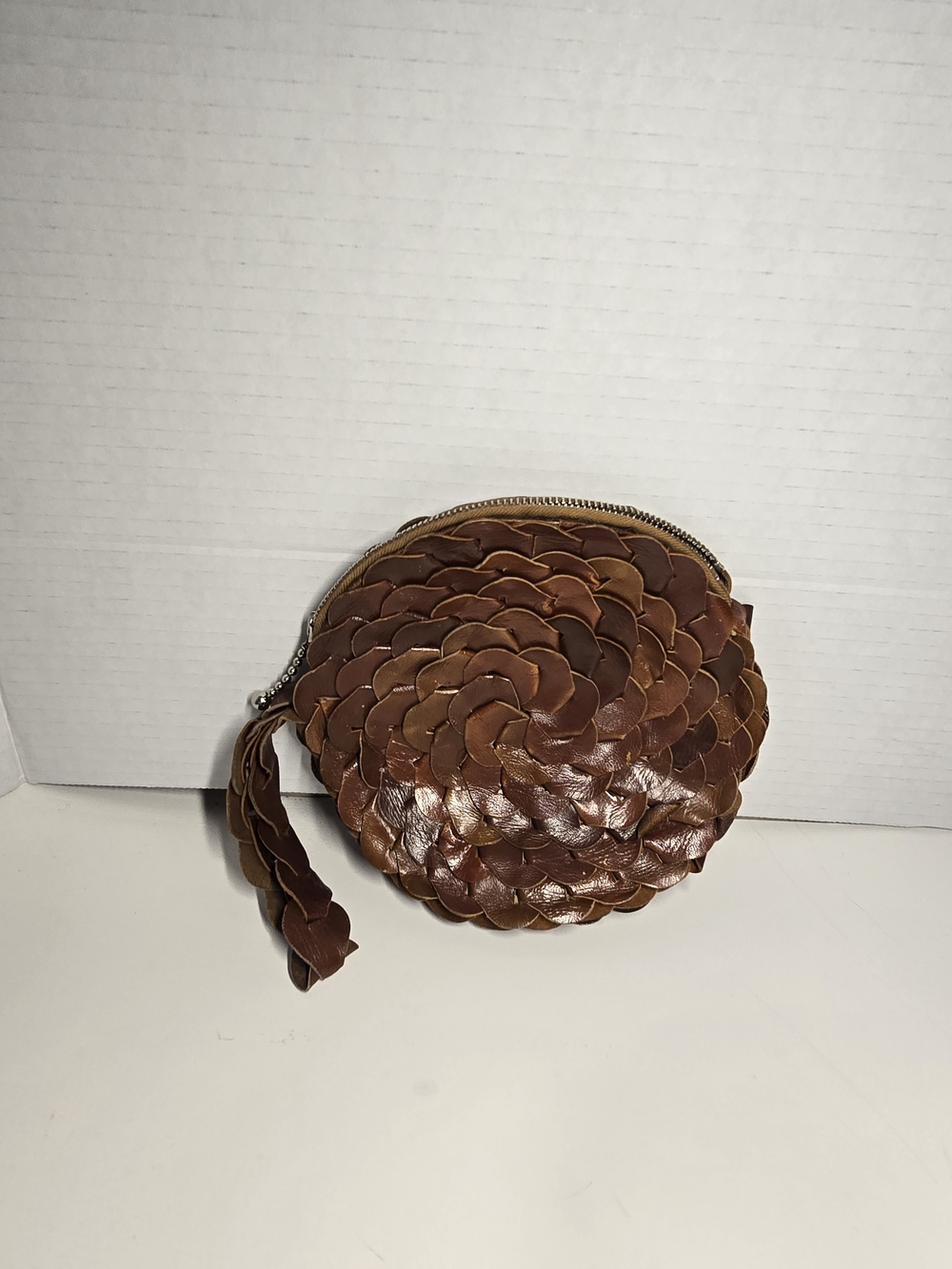 Brown Woven Bohemian  Purse Leather Wristlet Pouch